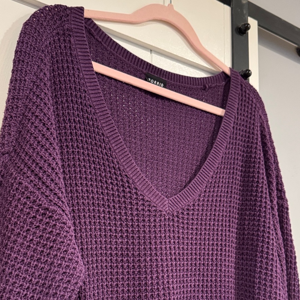 Torrid Women's Deep Purple V-Neck Sweater - Picture 2 of 6